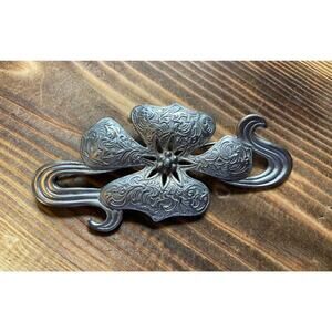 Vintage JJ JONETTE 1988 Textured Flower Silver Tone Pewter Brooch Jewelry Signed